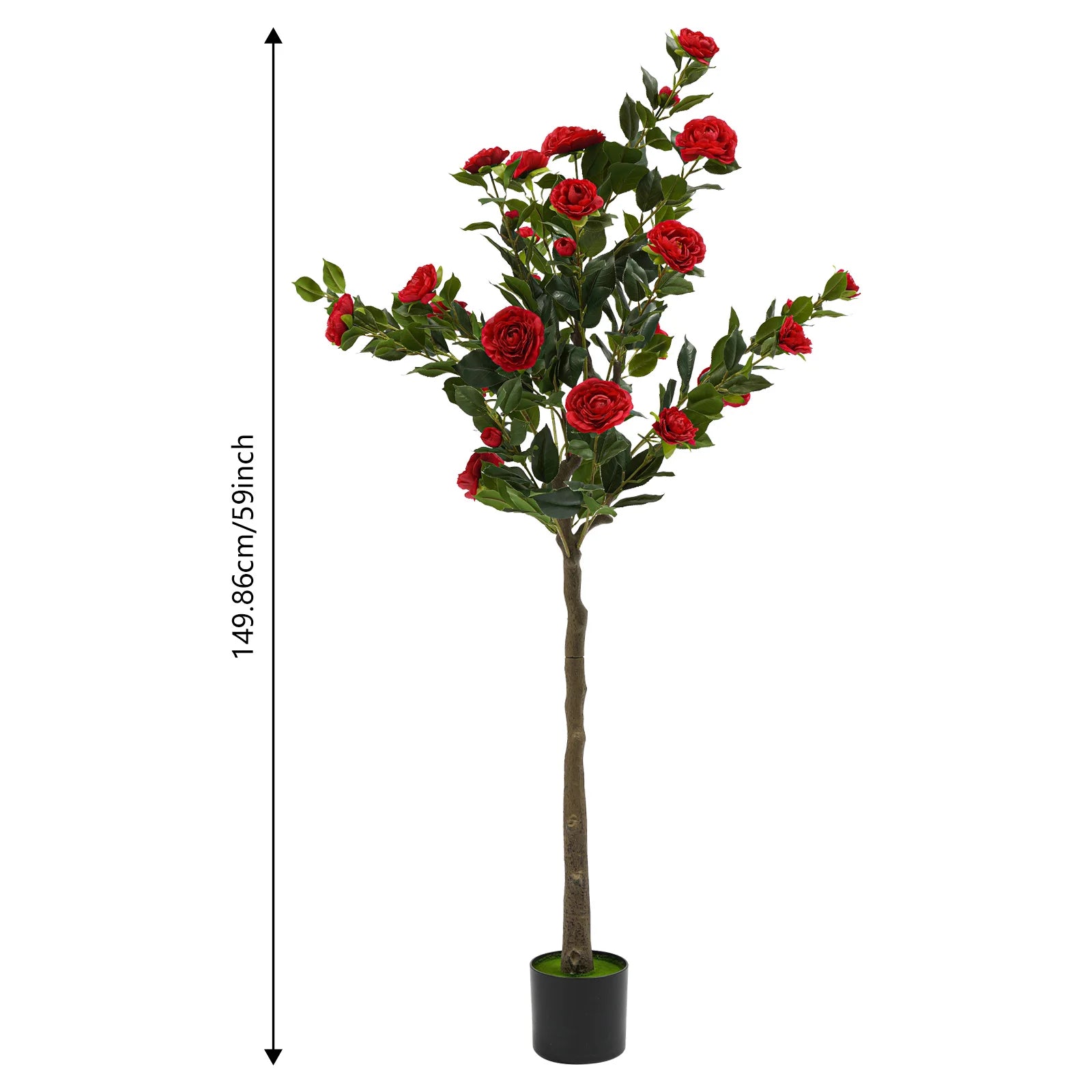 Simulated Tree Camellia Plant In Pot/ Lifelike Trunk/ Red Artificial Camellia Trees for Balconies/Shopping Malls/Exhibitions