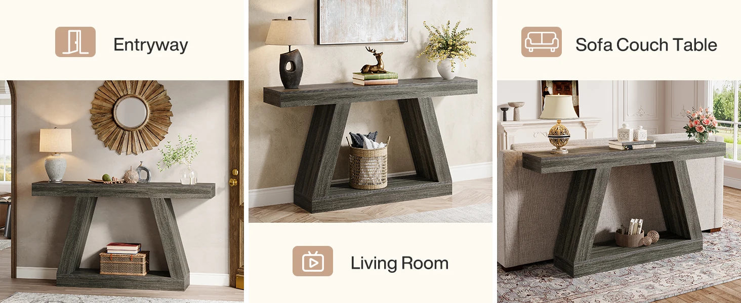 Tribesigns 55-Inch Rustic Console Sofa Table with Storage Industrial Wooden Entryway Table for Hallway Living Room
