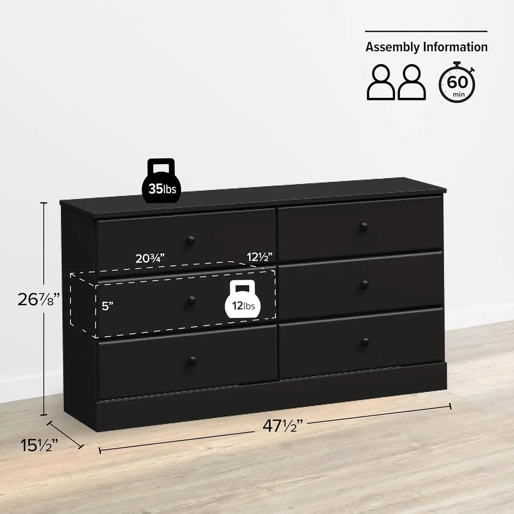 6 Drawer Double Dresser , Black