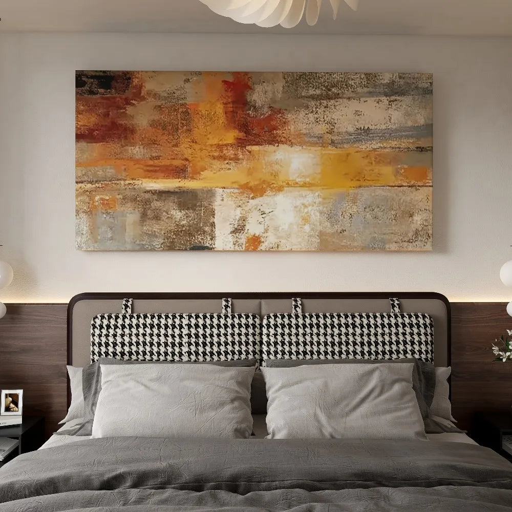 Modern horizontal abstract art deco canvas poster with 1.5 inch thick wood frame, interior trim