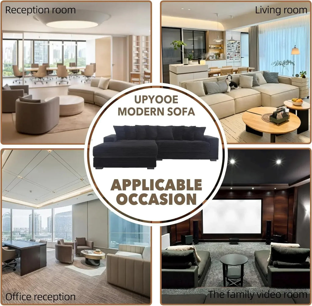 111'' Modern Sectional Sofa, L-Shaped Corduroy Couch with Left Chaise Daybed, Extra-Wide Oversized Lounge