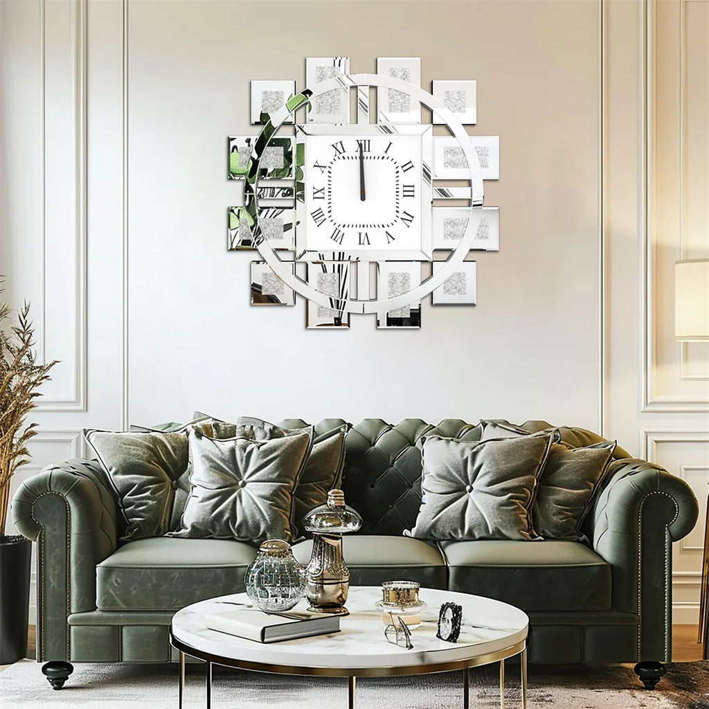 60CM Decorative Wall Clock with Silver/ Golden Crystal Crushed Diamond Inlay/ Battery Operated
