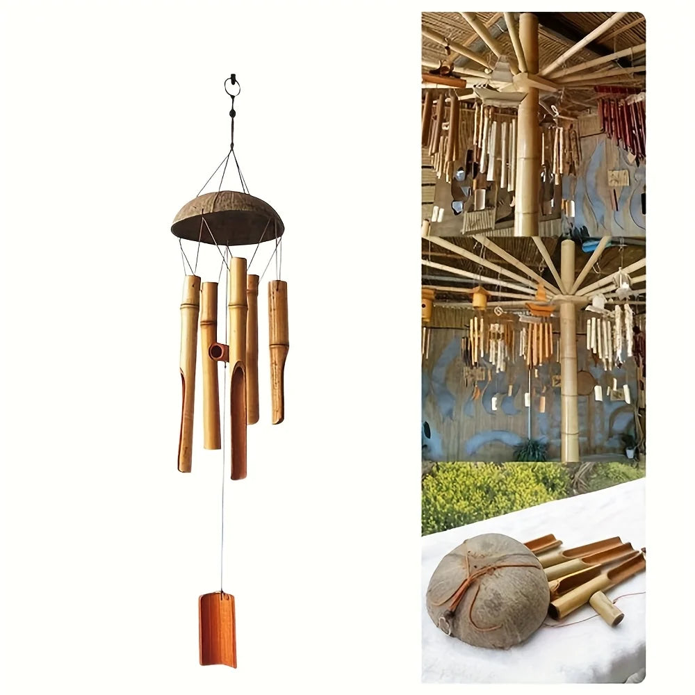 63.5cm Garden Bamboo Wind Chimes/ Living Room Decor/ Fall Decor, Christmas/ Halloween Festive Decorations/ Outdoor Wooden Wind Chime