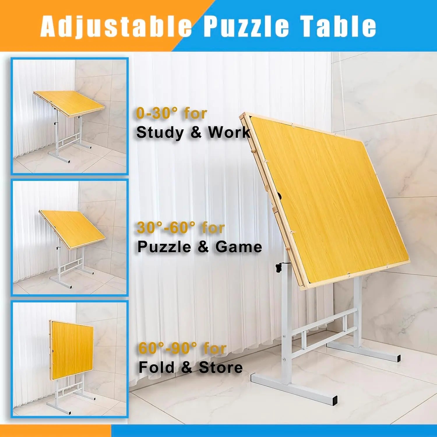 Adjustable Jigsaw 1500 Puzzle Table with Drawers, Angle & Height Adjustable with Metal Legs/ 35"x26" Tilting