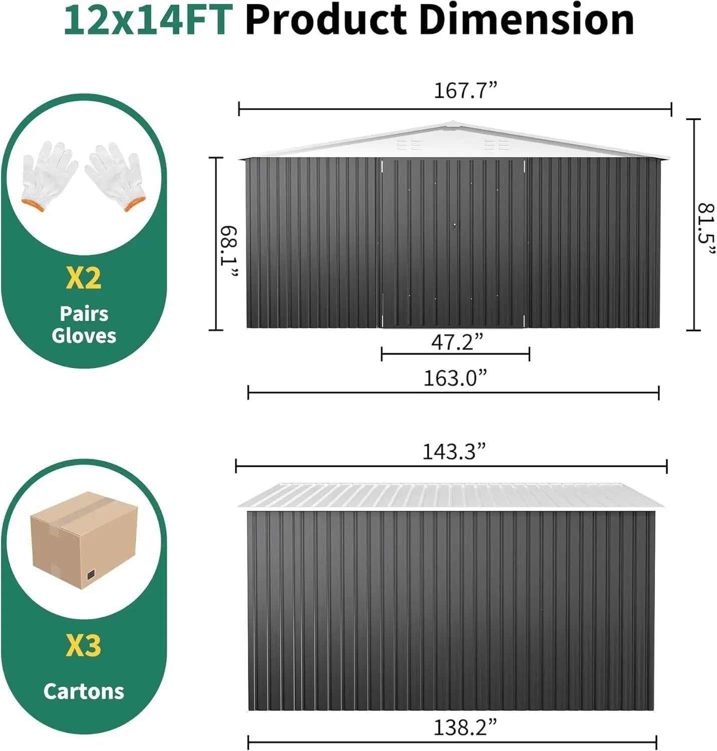 12x14 FT Outdoor Storage Shed, Metal Garden Shed with Lockable Doors, Waterproof Tool Shed for Backyard
