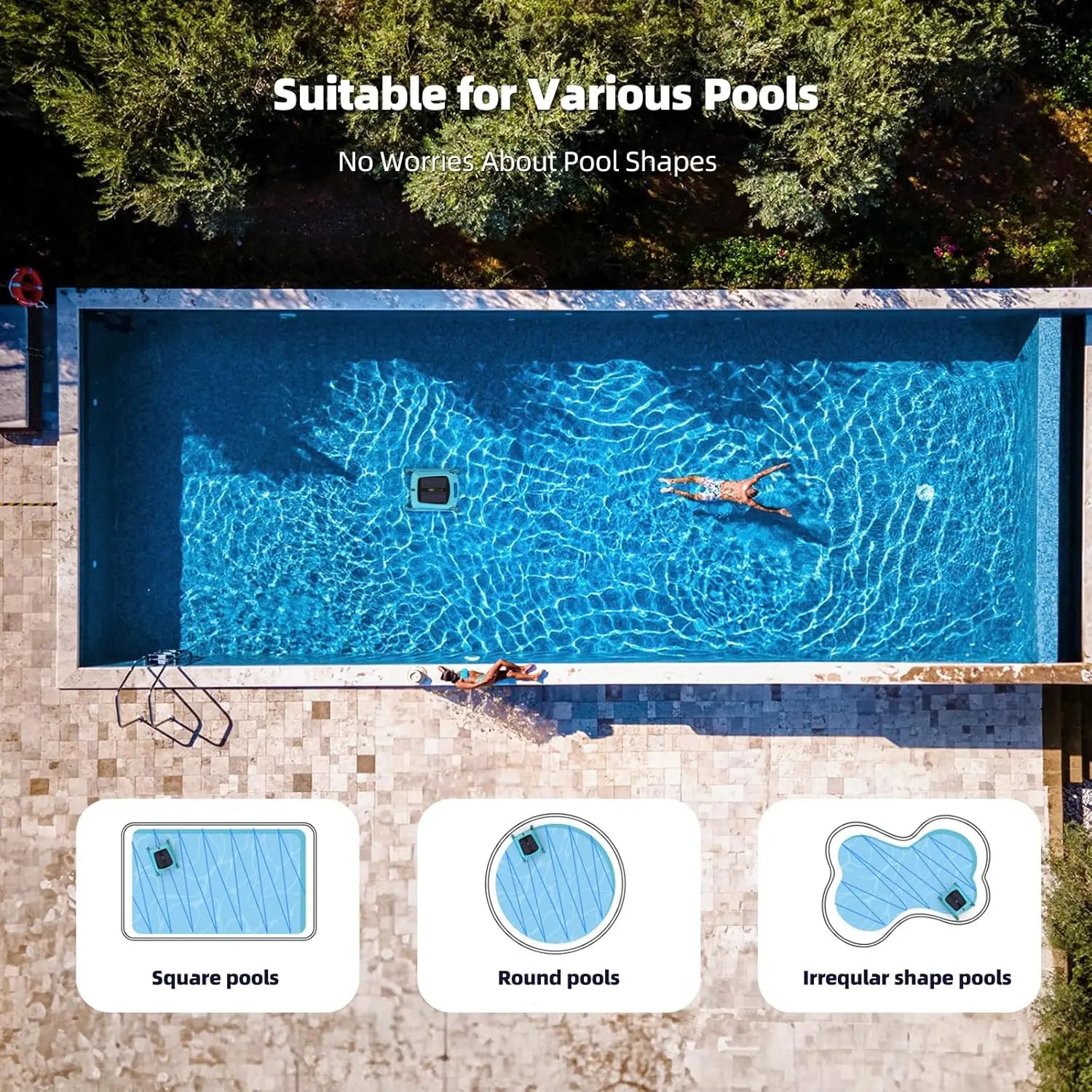 Solar Powered Pool Skimmer Robot: Automatic Pool Surface Skimmer Cleaner, Robotic Pool Skimmer/ Dual Charging Modes, Custom