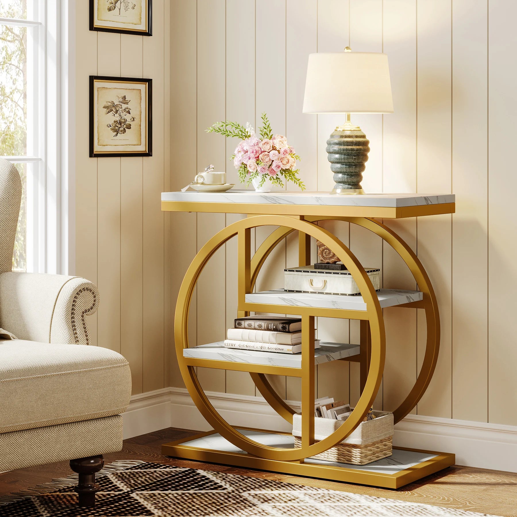 End Table for Living Room and Bedroom, 4-Tier Narrow Side Table with Storage Shelves