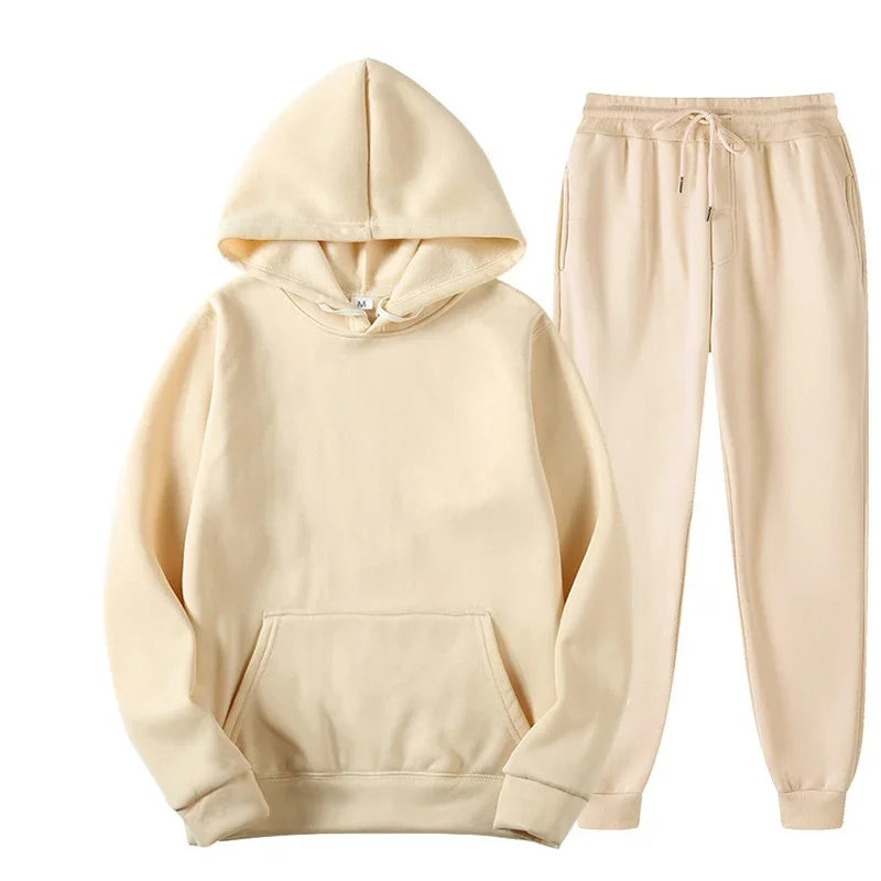 Men/ Women Tracksuit Hoodies/ Casual Solid Color /Thick Pullover and Long Pant 2-piece Set Men/Women Fleece Jogger Sports Suit