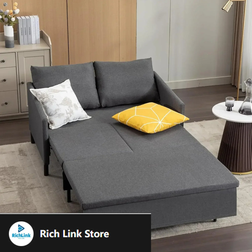 3-in-1 Convertible Sleeper Loveseat Sofa Couch with Pullout Bed and Storage for Living Room, Bedroom, Balcony, RV, Dark Gray