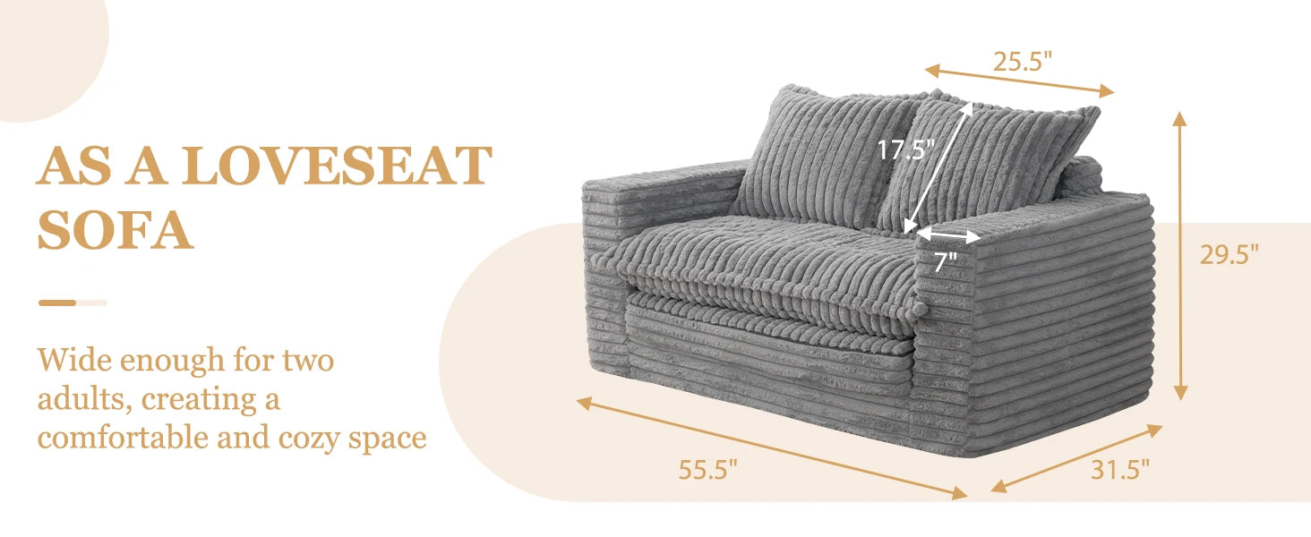 3-in-1 Pull Out Floor Couch with Washable Cushion and Pillows, Loveseat Sleeper Sofa, Convertible Sofa Bed/ Futon Couches