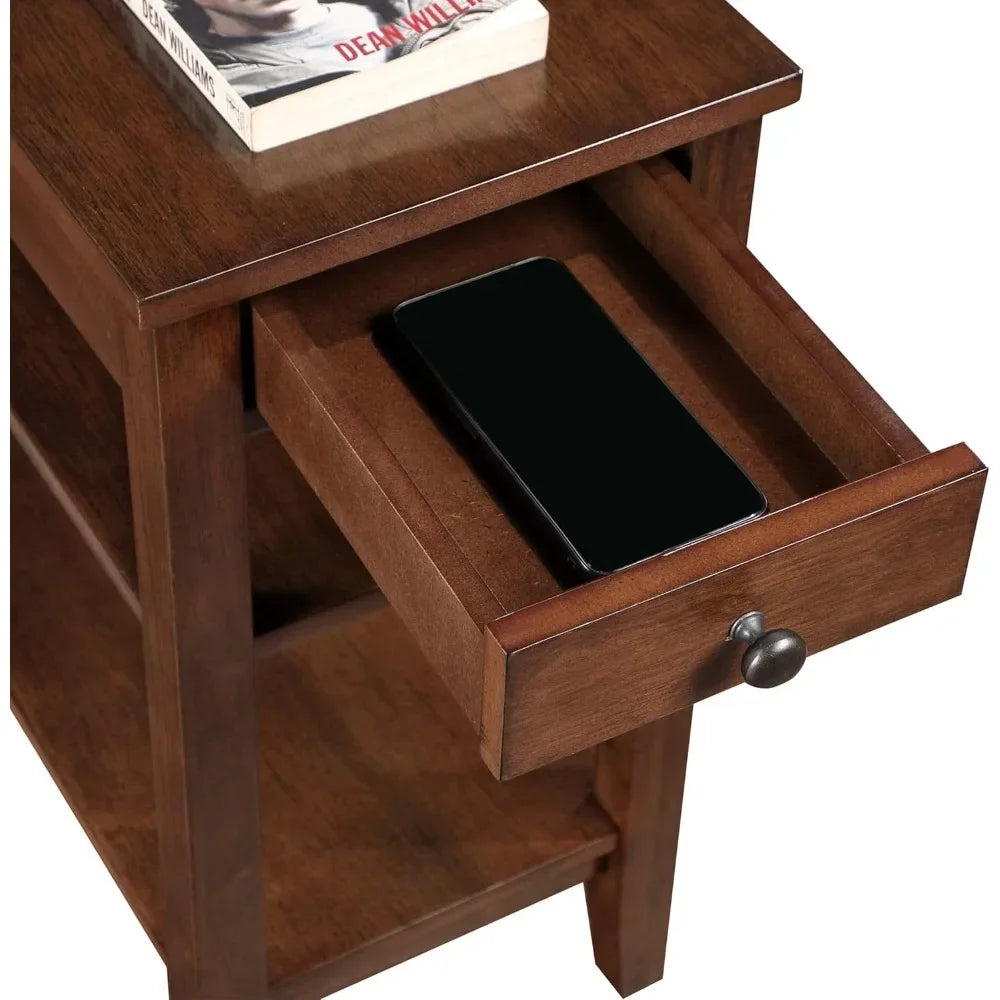 Customizable-American Heritage Chairside End Table With Drawer 23.5" - Classic Living Room Table With Storage Shelf, Bedroom Night Stand