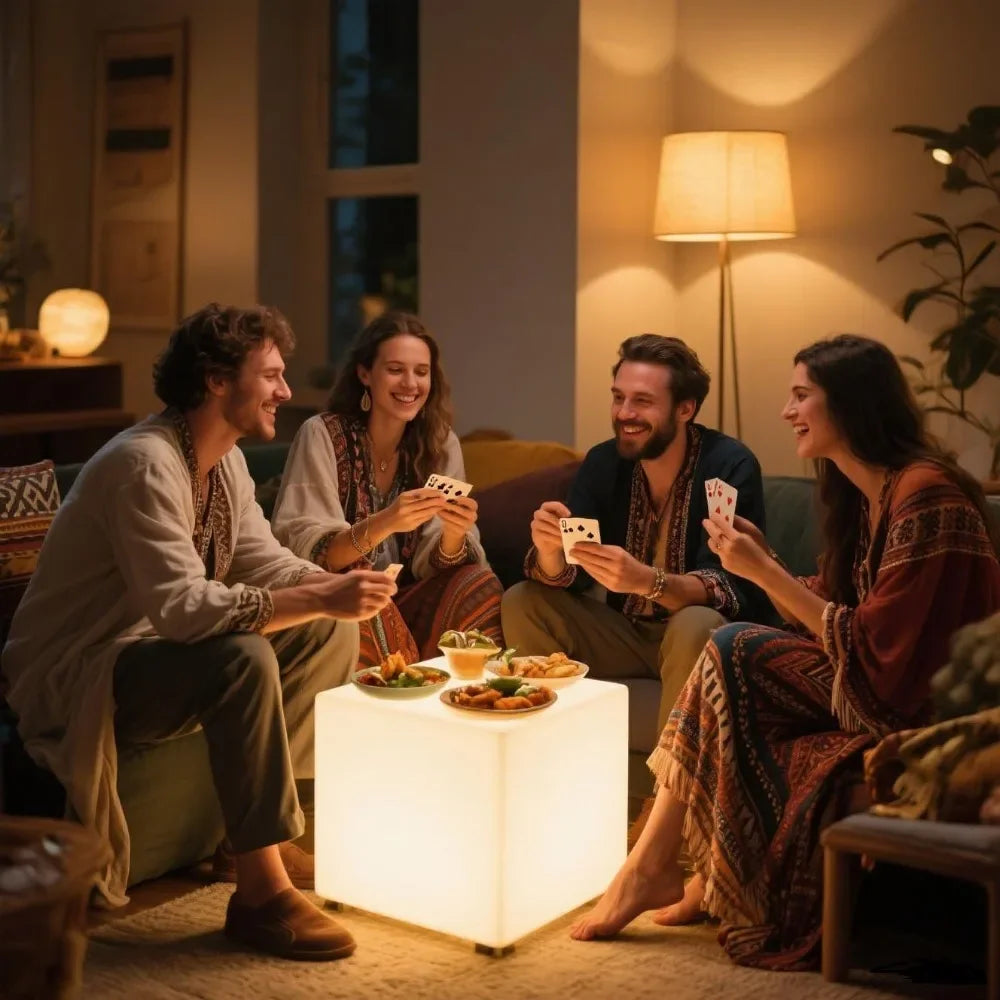 20" LED Lighted Cube Table, Large Cube Chair Light, 16 RGB Colors Glowing Cube Seat w/Remote Cordless, Rechargeable