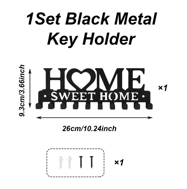 1pc Black Metal Key Holder/ Wall Mount Key Holder/ Sweet Home Design Style With 10 Hooks