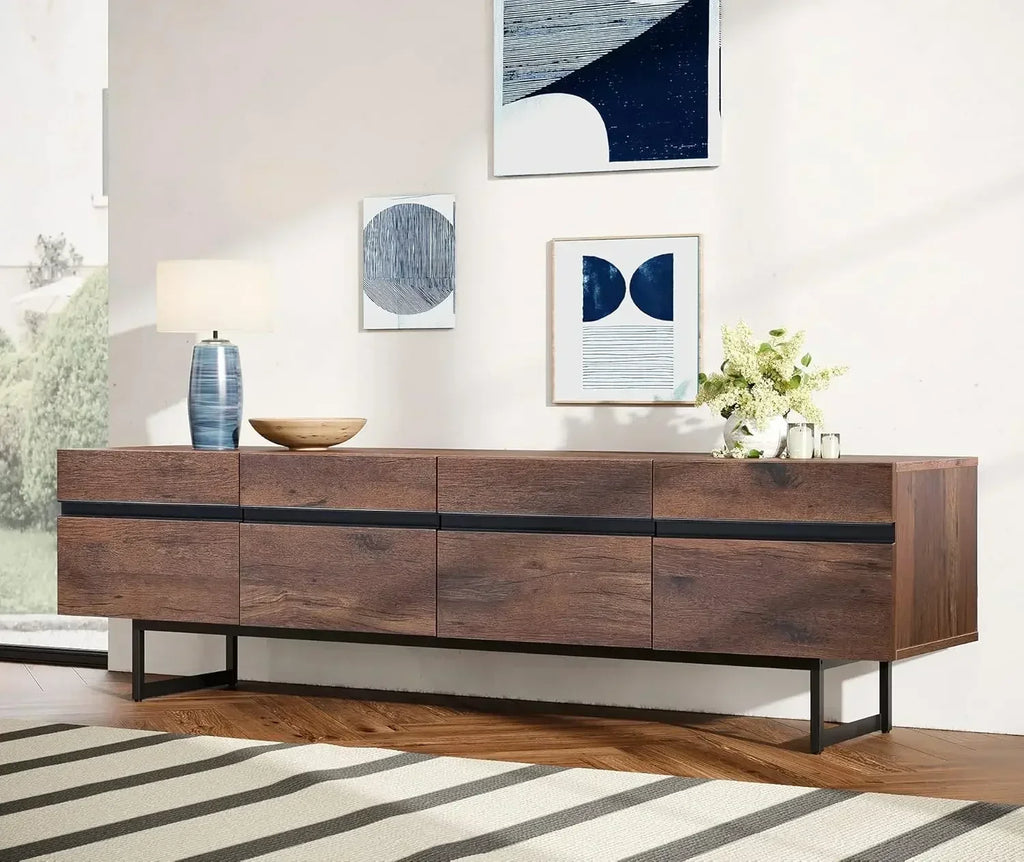 Modern TV Stand for up to 75" TV, Wood Entertainment Center, TV Console Table with Storage Cabinets/ Media Console