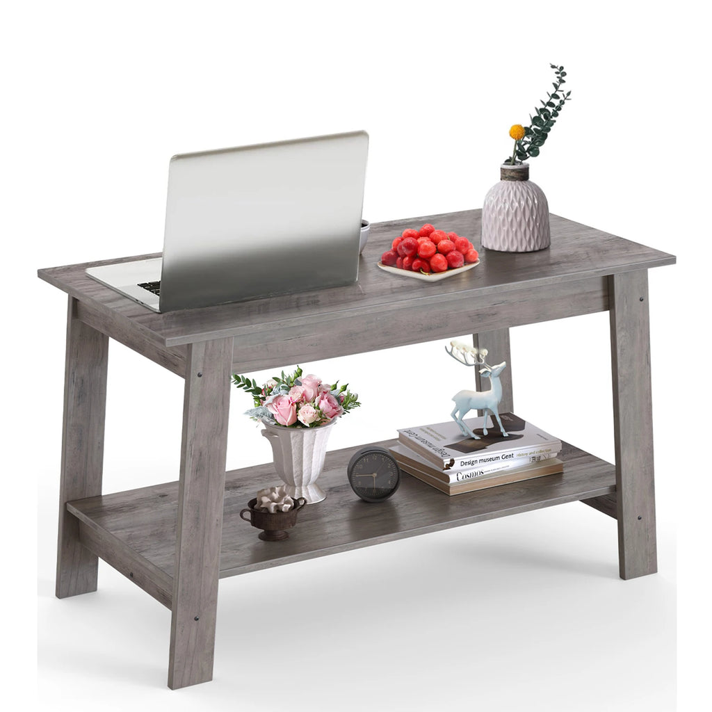 Rustic Farmhouse Wood Coffee Table with Storage Shelf, Rectangular Small Center Side Table for Living Room, Easy Assembly