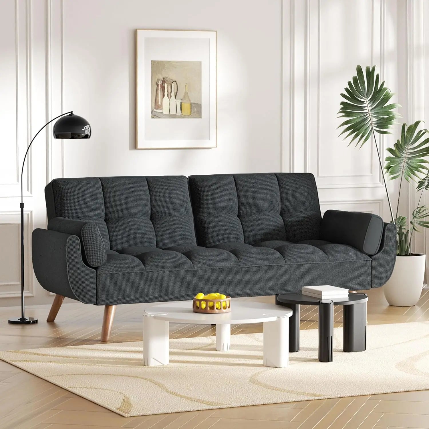 Futon Couch for Small Spaces & Apartment, 2-in-1Modern Comfy Loveseat Convertible Sofa Bed, 74.4-Inch Compact Design for Living