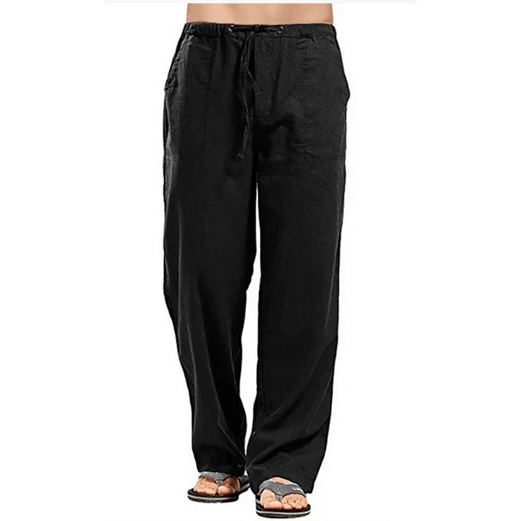 Men's Cotton Linen Pants/ Summer Solid Color Breathable Linen Trousers/ Male Casual Elastic Waist Fitness Pants