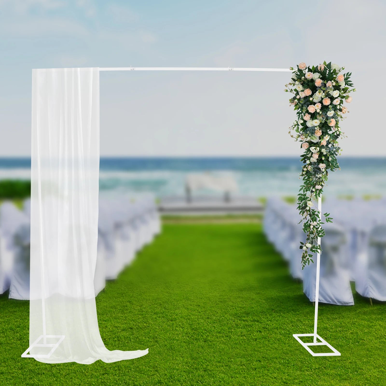 Wedding Stand, 2.4x2.4m Metal Wedding Stand, White Square Arch Backdrop, Heavy Duty Iron Support, Party Event Background Decoration, Rustproof Durable Frame for Balloon/ Floral Curtain Display, Indoor/ Outdoor Ceremony/ Photo