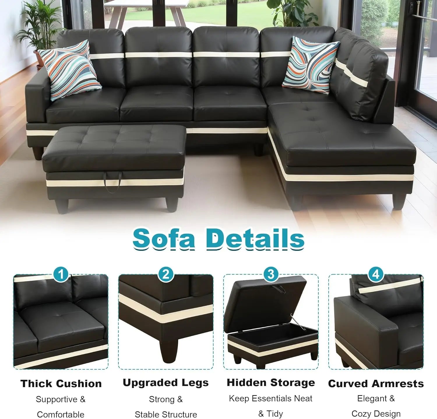 103.5" Oversized Sectional Couch, L Shaped Couch with Storage Ottoman, Modern Modular Sofa with Deep Seat