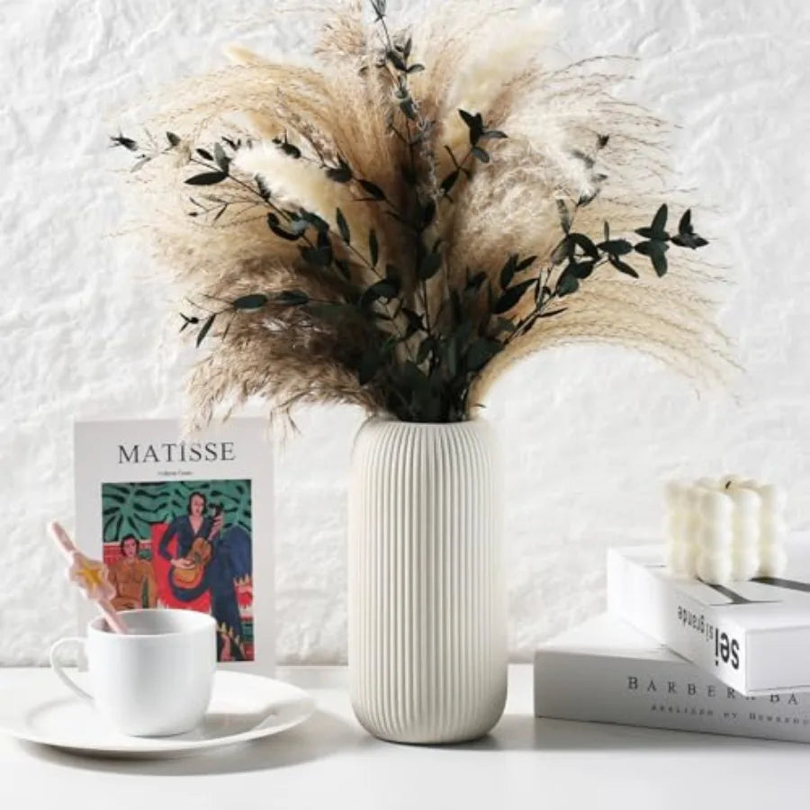 Bohemian Ceramic Vase - for Pampas Grass, Mantel, Bookshelf, Entryway and Living Room Decor