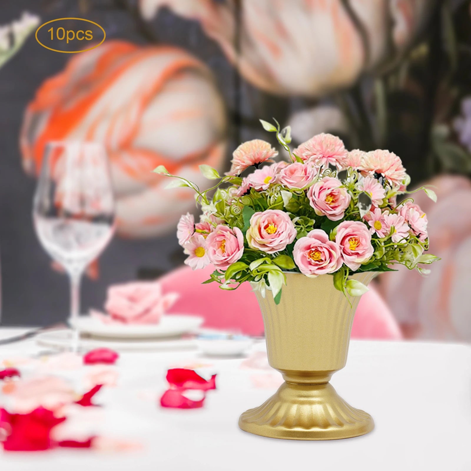 10 Pcs Gold Wedding Floral Vases/ Flower Holder Pot Planter for Tables/ Centerpieces  /Party Decoration 5.9Inch/3.3inch