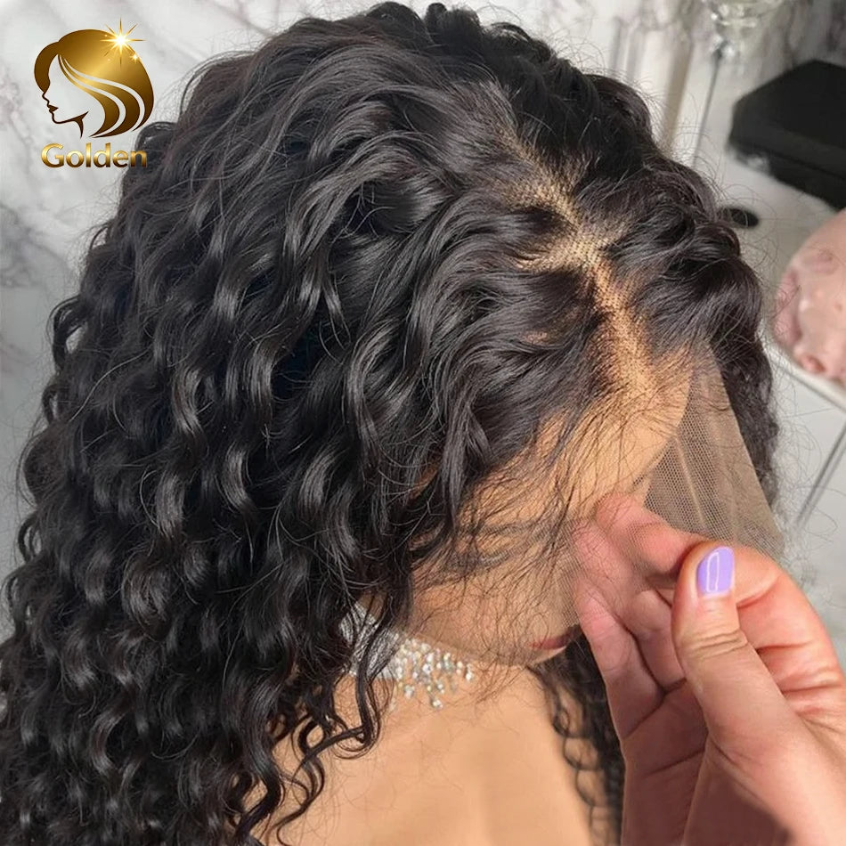 Golden Deep Wave 13x4 13x6 HD Lace Frontal Wigs/ Human Hair/ Water Curly Front Wigs 5x5 Glue Less Human Hair for Women
