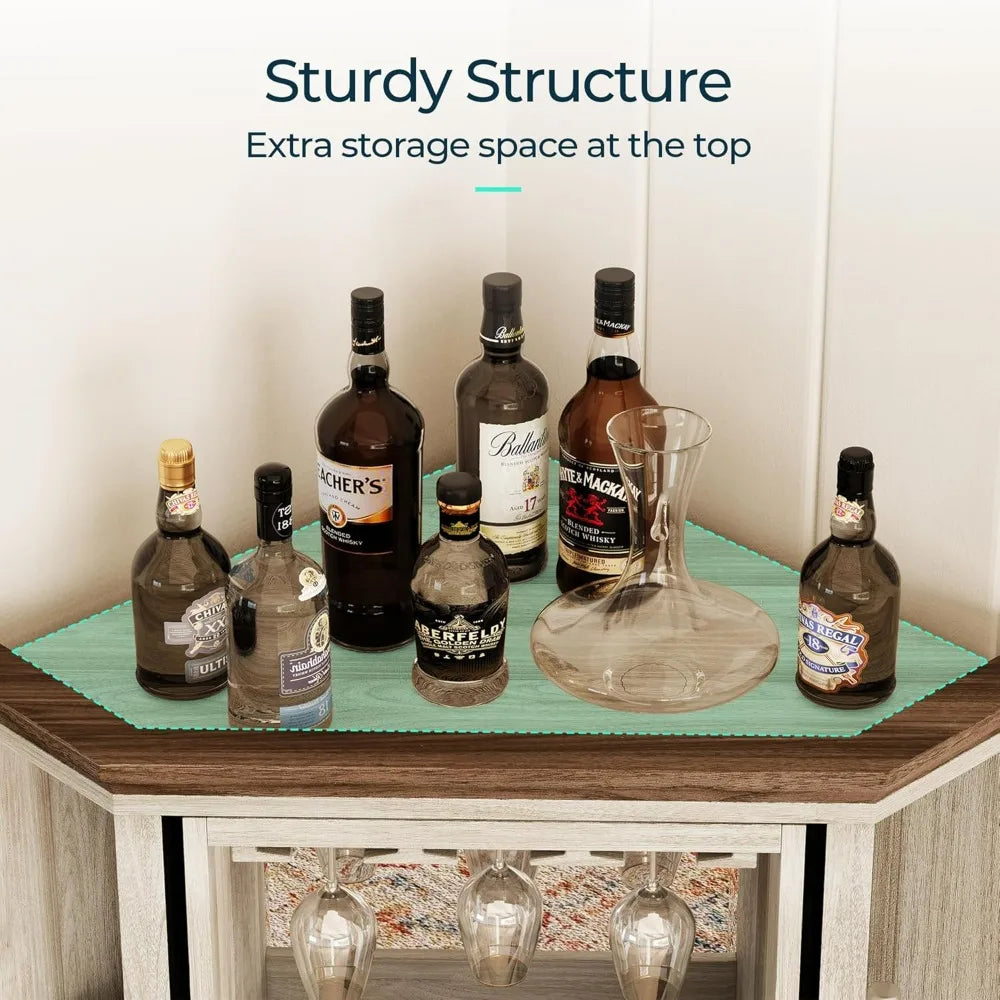 Tall Farmhouse-Style Wine Cabinet with Swiveling Liquor Shelves and Adjustable Barn Door Bar Storage