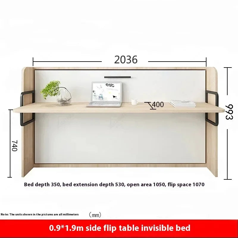 Multifunctional Invisible Desk Bed Bookcase Rotary Rollover Bed Wardrobe Integrated  Murphy Bed Bedroom Set Furniture