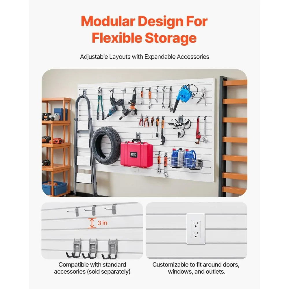 PVC Slatwall Panel Set, 8 Feet by 4 Feet, White, Easy Install Garage Slatwall without Accessories