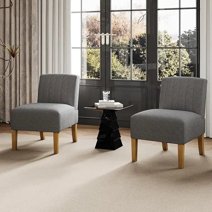 Armless Accent Chairs Set of 2 for Bedroom, Bedroom Chair for Bedroom Living Room Chair with Solid Wood Legs, Makeup Vanity Chair