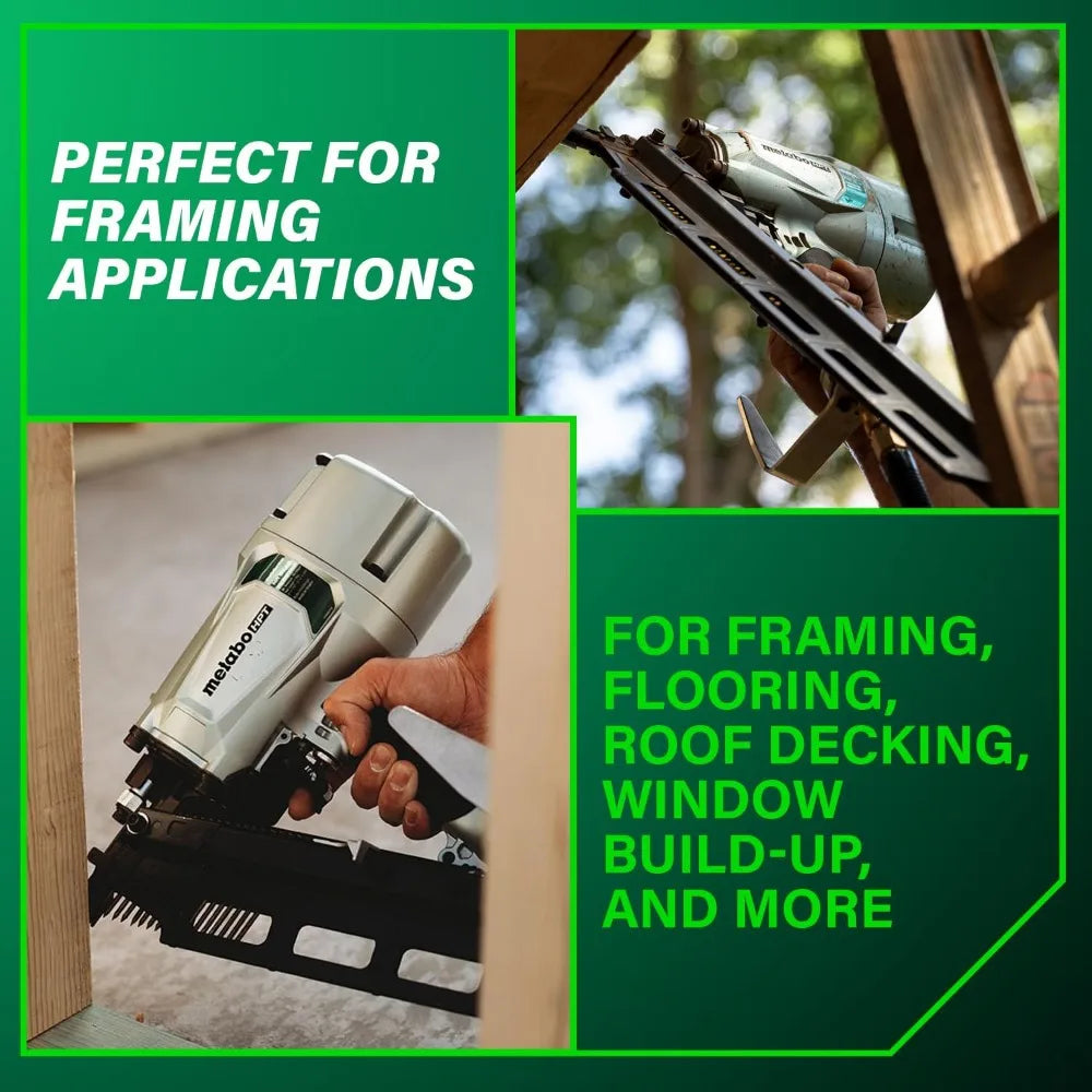 Professional Pneumatic Framing Nailer, 21° Plastic Collated Nails, Selectable Trigger & Rafter Hook for Flooring & Roof Decking