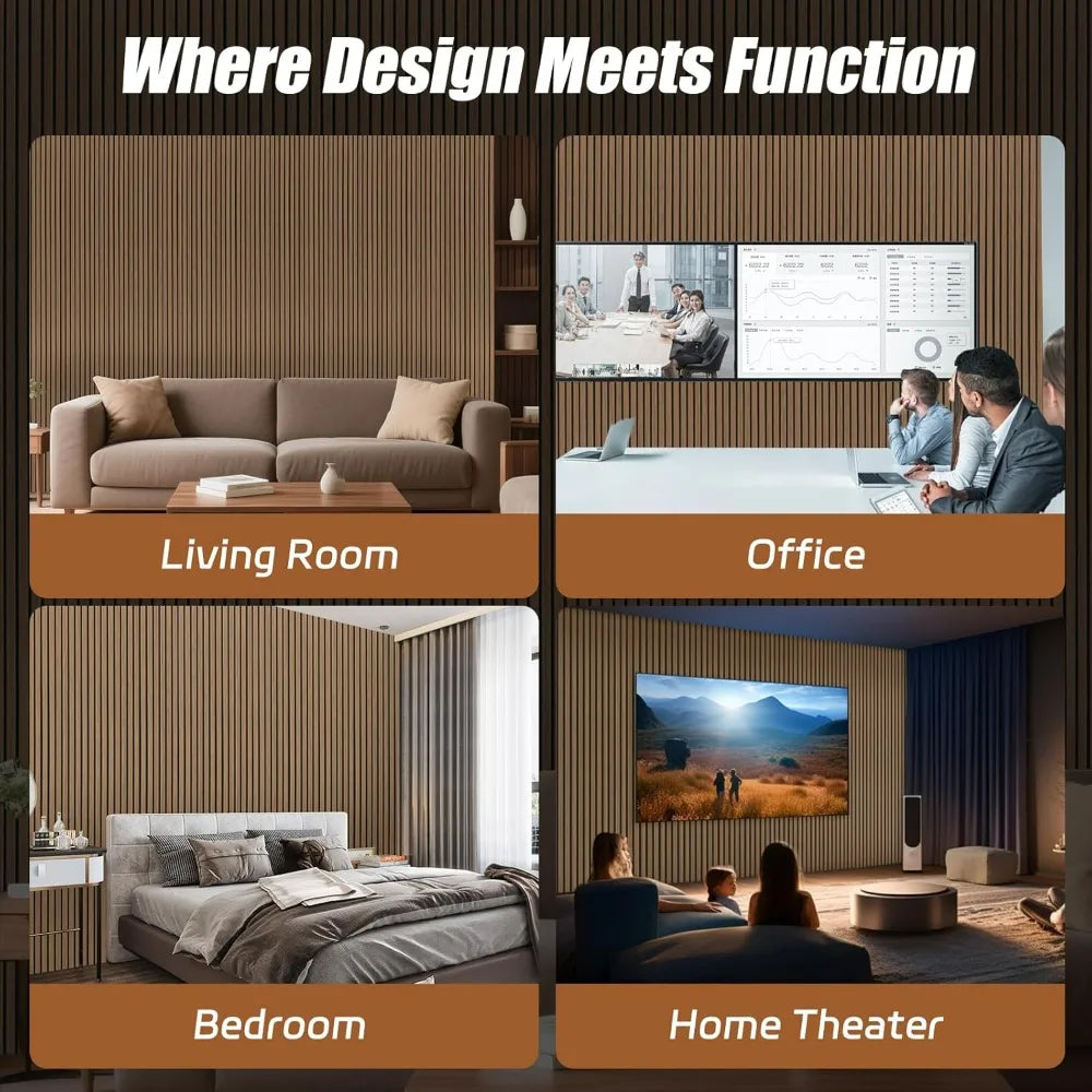 Set of 4 Walnut 94.5 x 11 cm Acoustic 3D Wall Panels for Home and Office Decor