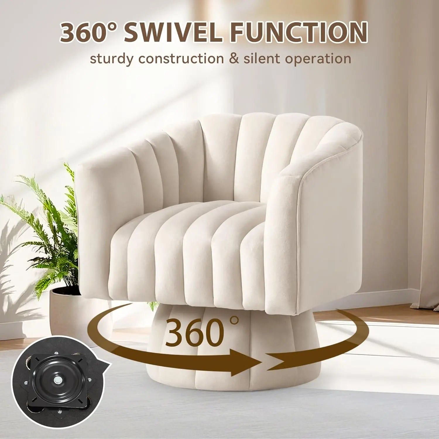 Swivel Accent Chair,360°Swivel Barrel Chairs, Mid-Century Chair with Wide Upholstered, Modern Velvet Fabric, Round, Customized