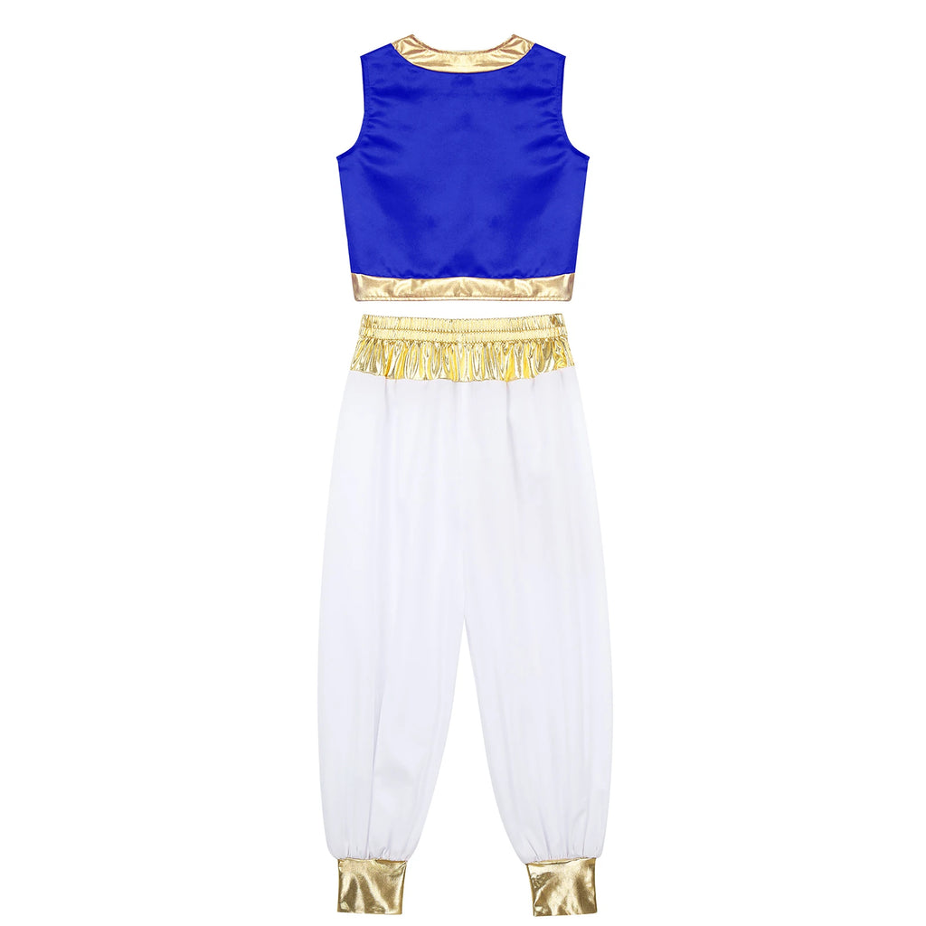 Boys Arabian Costume Arabian Prince Cosplay Dress Up Vest Waistcoat Harem Pants Suit for Halloween Carnival Stage Performance