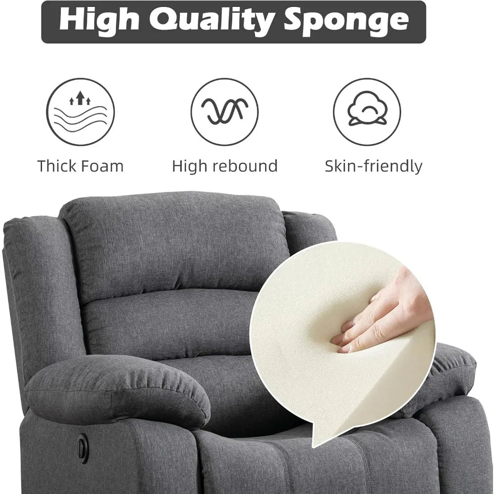 Classic Power Recliner Chair, Oversized Electric Reclining Chair with Overstuffed Cushion and Back, Soft Fabric