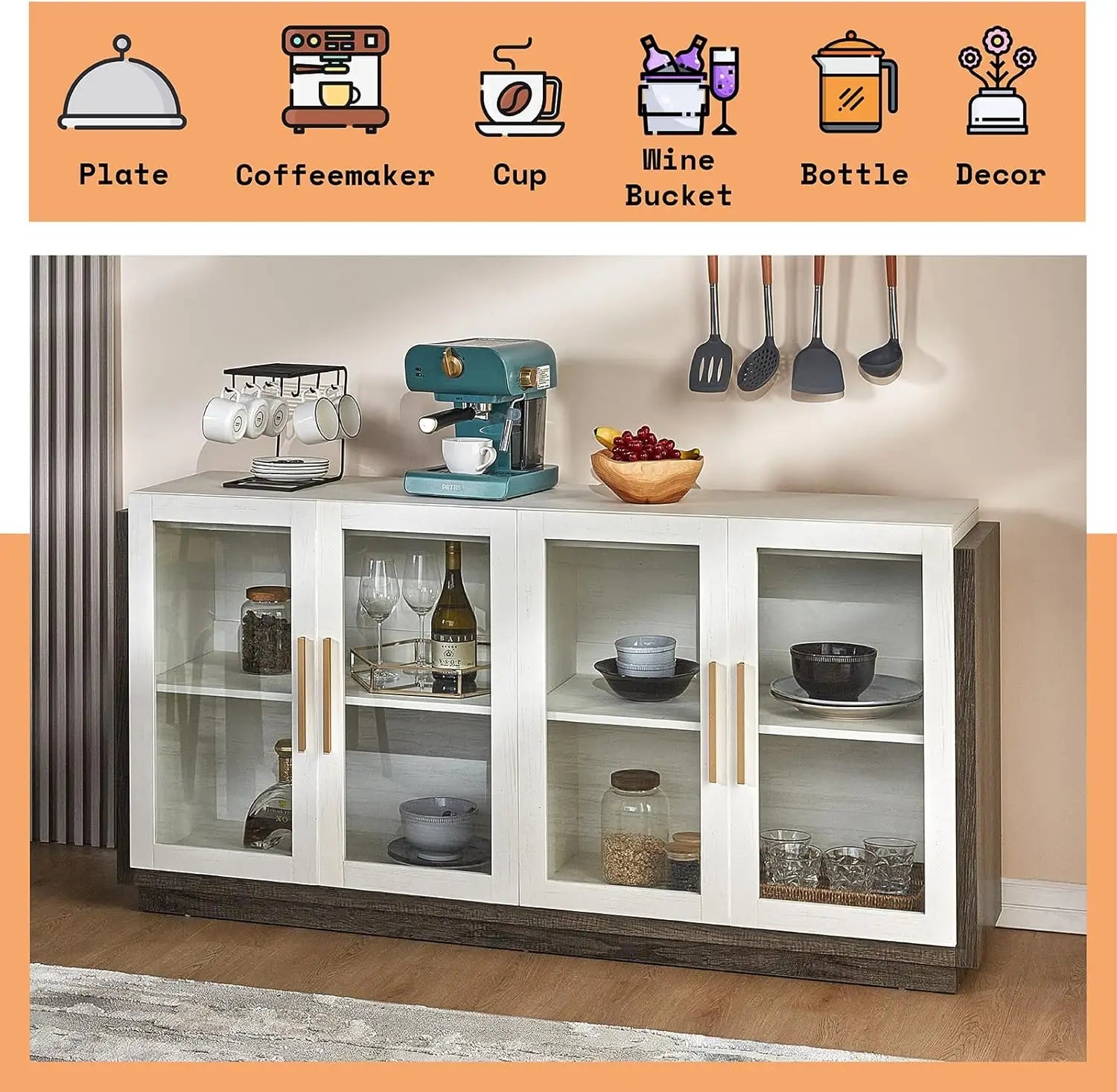 Sideboard Buffet Cabinet, Mixed Color Accent Cabinet