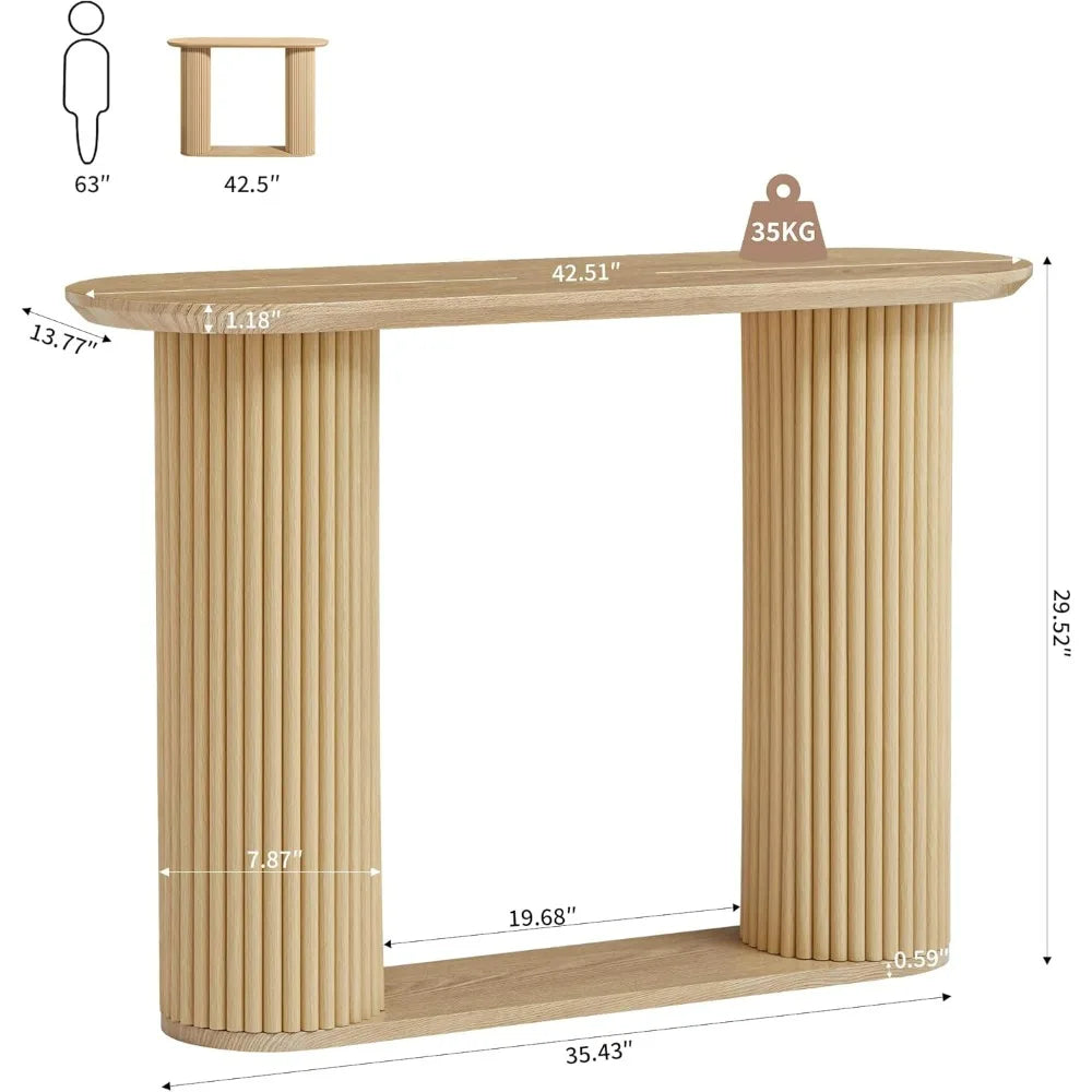 Rustic Oval Console Table with Curved Design, Storage Shelf and Fluted Legs for Entryway and Living Space