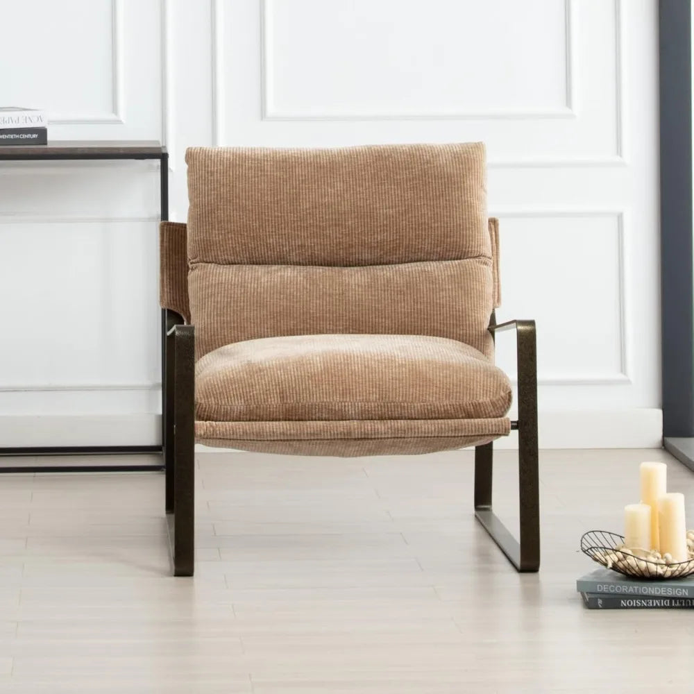 Mid-Century Style Armchair, Comfortable Chenille Lounge Chair, Lazy Chair with Bronze Metal Legs for Living Room