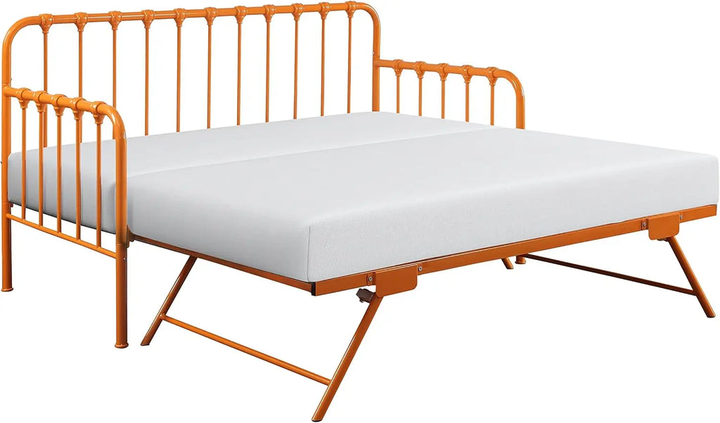 Twin Size Metal Daybed with Trundle and Steel Slat Support, Easy Assembly, Multi-Functional Furniture
