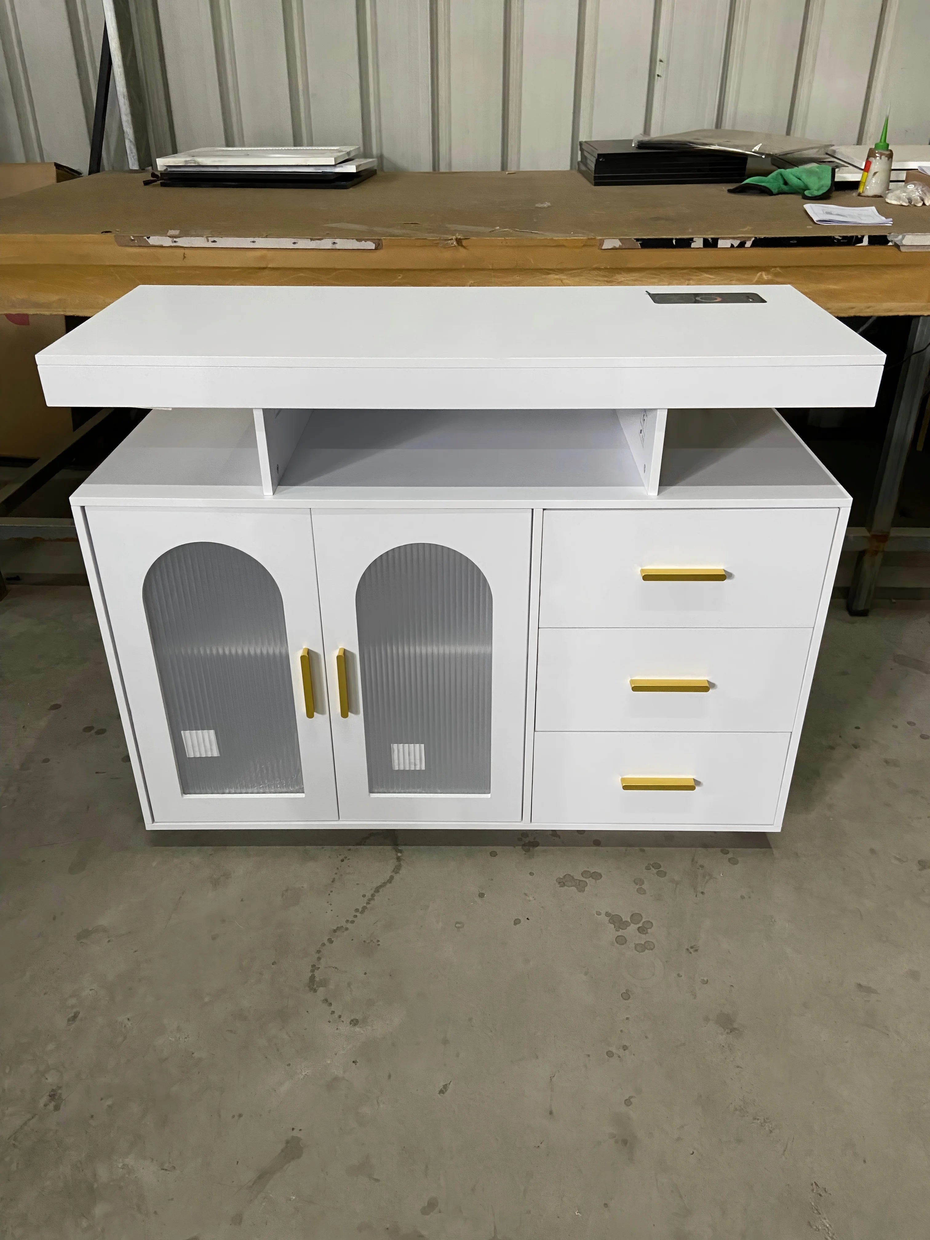 JDPAG 40" LED Buffet Cabinet with Wireless Charging Station, Auto Sensor RGB 20-Color Dimmable Sideboard