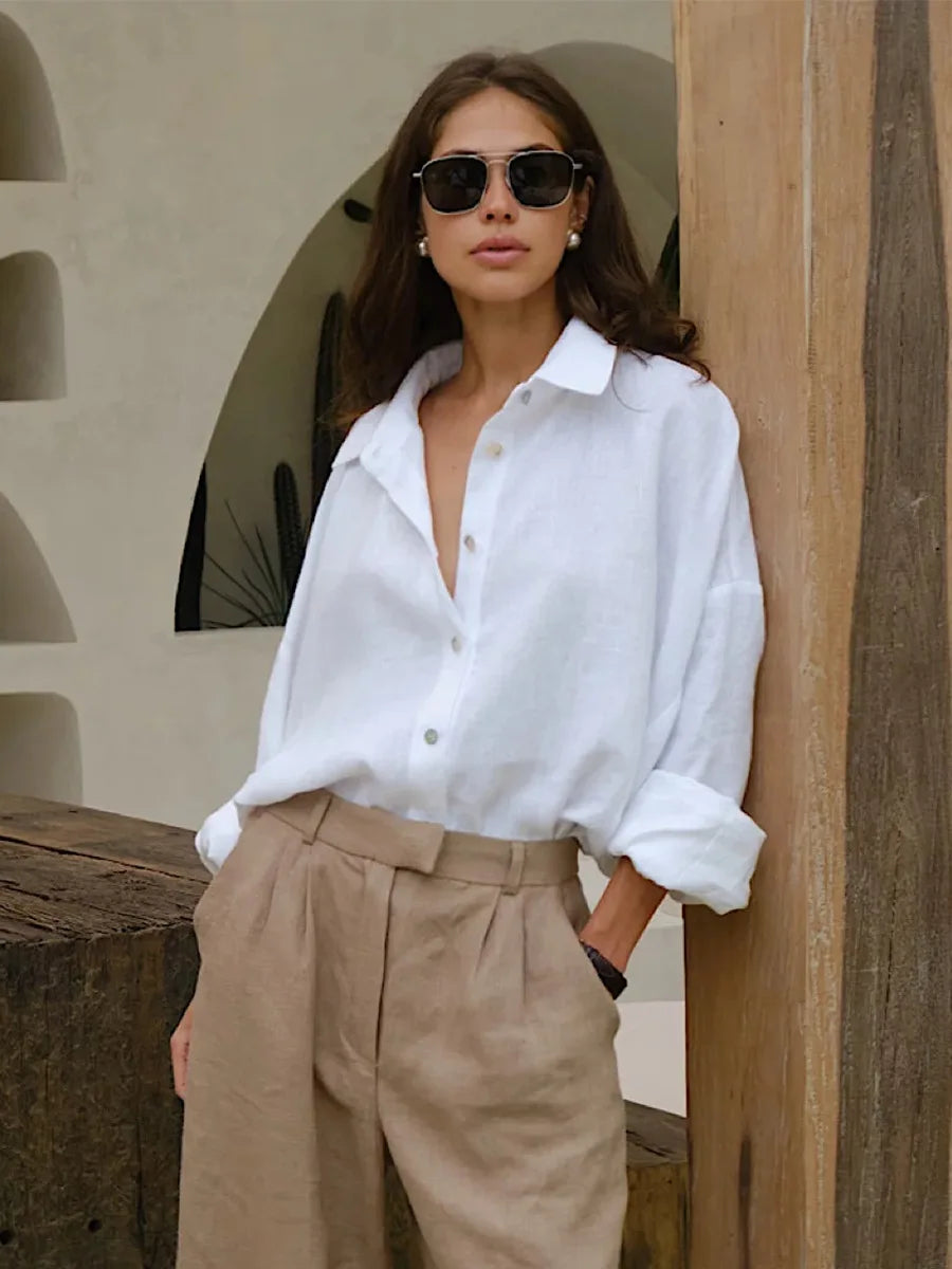 100% Cotton Spring Summer Versatile Lazy Casual Shirt Women's Fashionable Solid Color Loose Shirt Cardigan Shirt