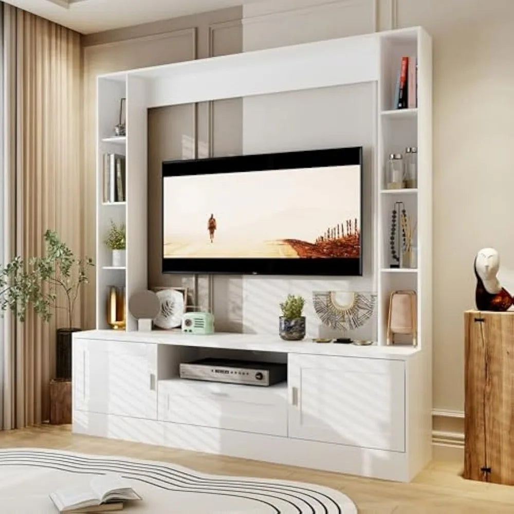 70.9" W 3-in-1 Wall Unit Entertainment Center with Bookshelves, TV Stand/ Media Console Table with 11 Shelves & Drawers