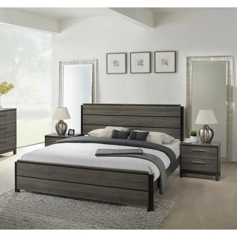 Queen Size Antique Grey Finish 3-Piece Wood Bedroom Set