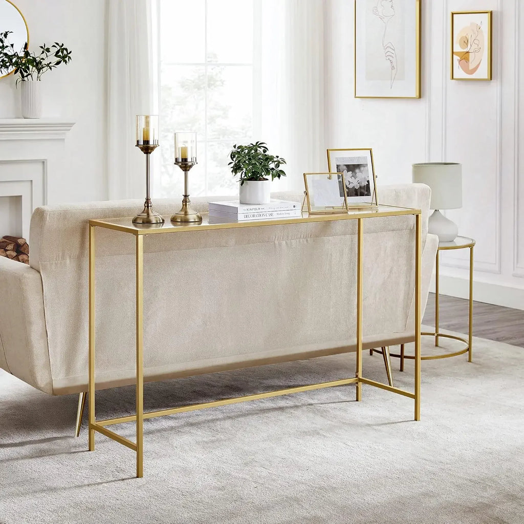 47.2 Inches Console Table, Tempered Glass Sofa Table, Modern Entryway Table, Sturdy Metal Frame,Easy to Assemble,Adjustable Feet