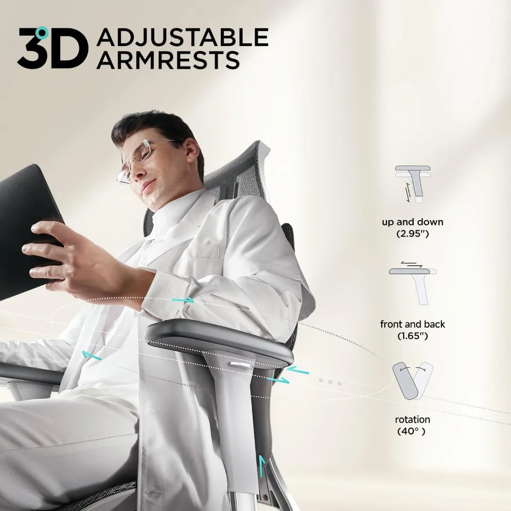 Air Ergonomic Office Chair, Big and Tall Office Chair - with 3-Zone Dynamic Lumbar Support, 3D Adjustable Headrest