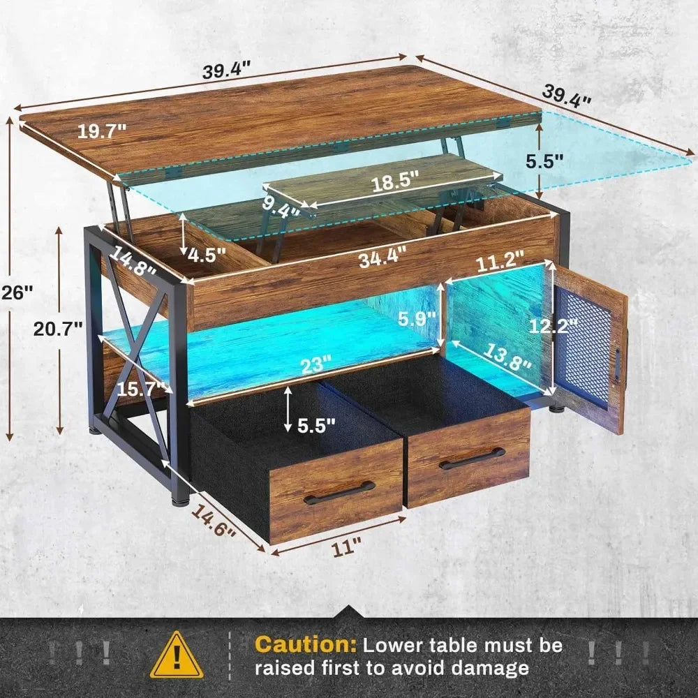 40" Lift Top Coffee Table, 4 in 1 Coffee Tables with Storage Cabinet for Living Room, Small Farmhouse Coffee Table