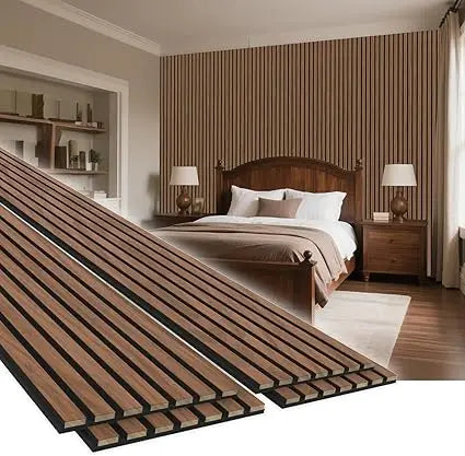 Set of 4 Walnut 94.5 x 11 cm Acoustic 3D Wall Panels for Home and Office Decor