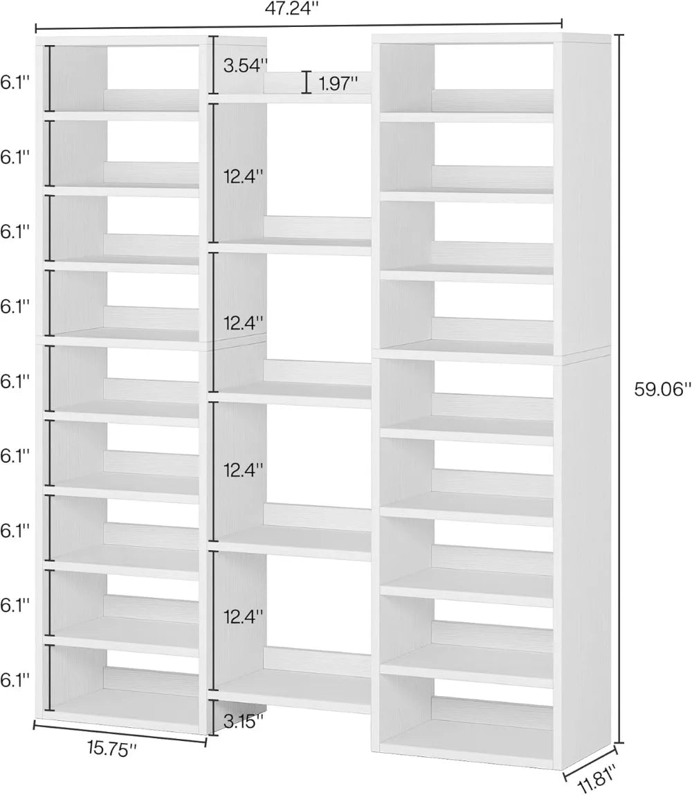 14 Tier Shoe Storage Cabinet, 46 Pair Wooden Shoe Rack Organizer with 22 Open Cubbies for Closet/ Hallway/ Bedroom