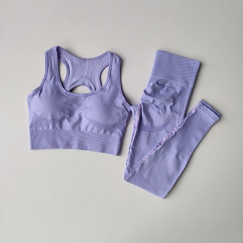 Women's Seamless Workout Set High Waisted Yoga Pants & Sports Bra with Removable Pads/ Booty Lifting for Running Training