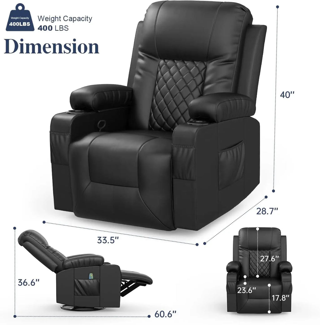 Adult Ergonomic Massage Rocker Chair with Heated Lounge, FSC certified, 360-degree Swivel Single Sofa Seat